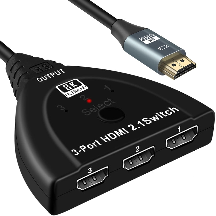 Selettore switcher HDMI 8K a 3 porte con cavo a spirale Selettore switcher HDMI 8K a 3 porte con cavo a spirale